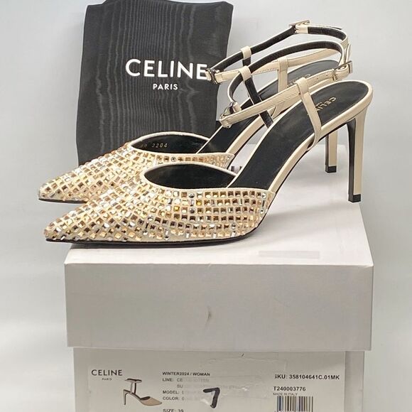 Celine Kitten Suede Strap Embellished Pumps size 39 - Picture 12 of 15